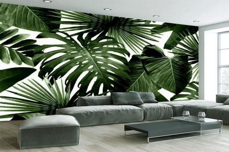 ColourDrive-Vinyl Wallpaper Big Leaves House Wall Wallpaper Design for Dining Hall